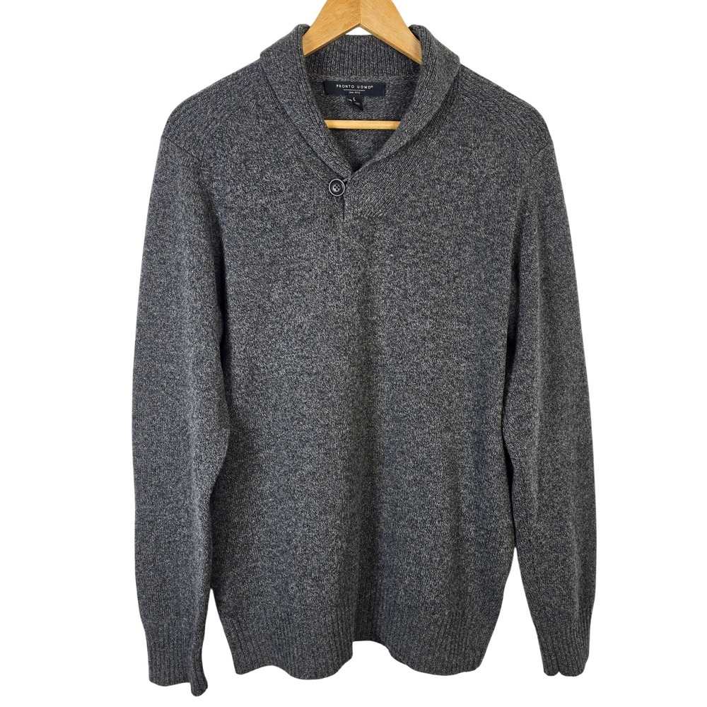 PRONTO UOMO Men's Charcoal Gray 100%‎ Wool Shawl Collar Pullover Sweater Size L